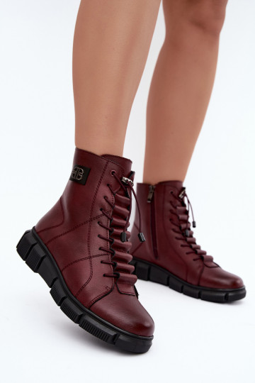 Wärmende Damenstiefeletten aus Kunstleder burgunderfarben Savelia