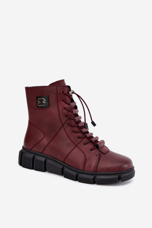 Wärmende Damenstiefeletten aus Kunstleder burgunderfarben Savelia