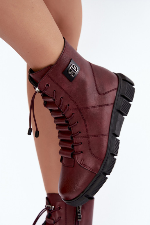 Wärmende Damenstiefeletten aus Kunstleder burgunderfarben Savelia