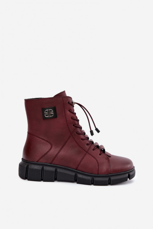 Wärmende Damenstiefeletten aus Kunstleder burgunderfarben Savelia
