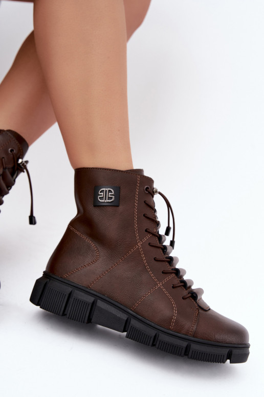 Wärmende Damenstiefeletten aus Kunstleder schokoladenfarben Savelia