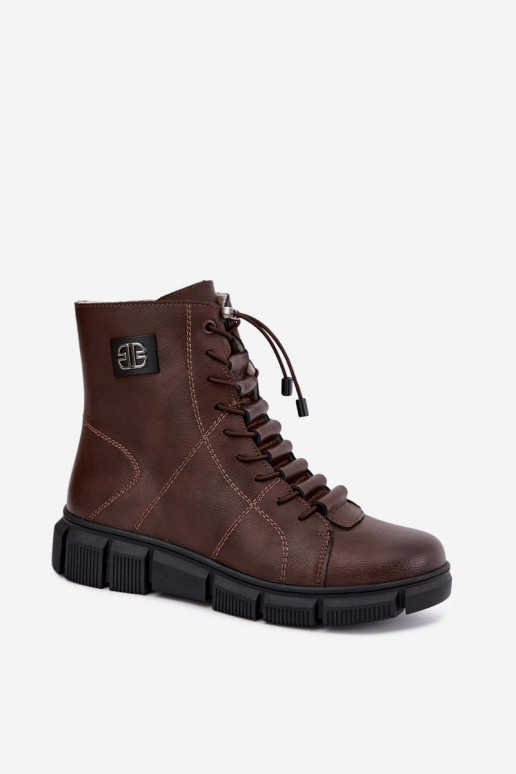 Wärmende Damenstiefeletten aus Kunstleder schokoladenfarben Savelia
