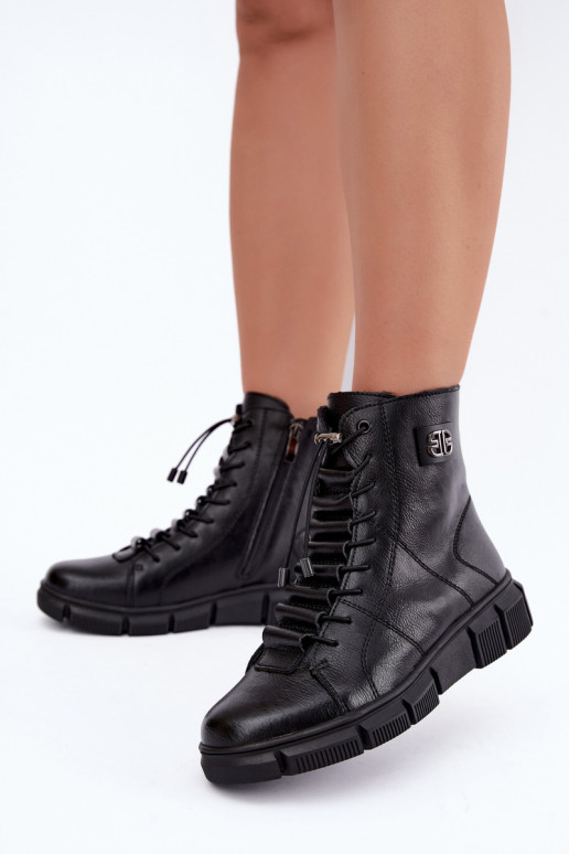 Wärmende Damenstiefeletten aus Kunstleder schwarz Savelia