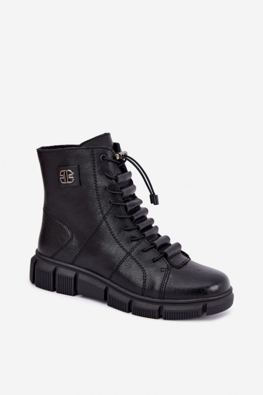 Wärmende Damenstiefeletten aus Kunstleder schwarz Savelia