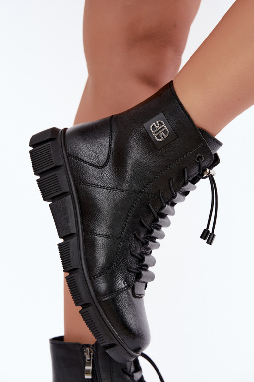 Wärmende Damenstiefeletten aus Kunstleder schwarz Savelia