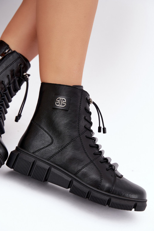 Wärmende Damenstiefeletten aus Kunstleder schwarz Savelia