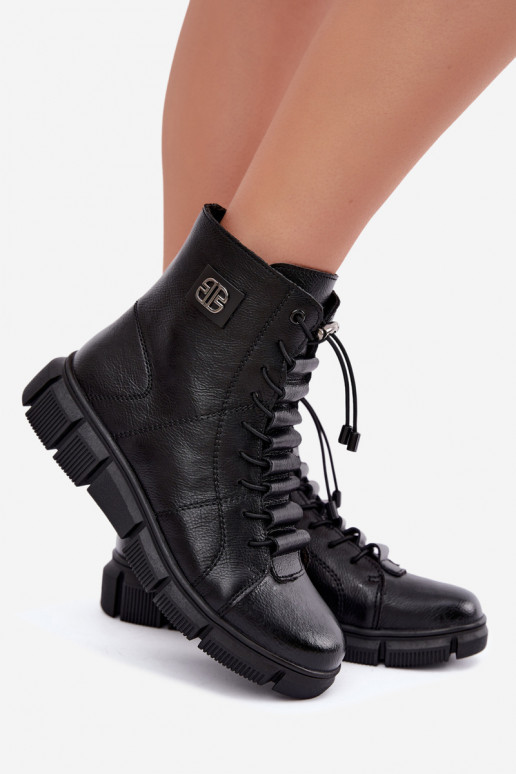 Wärmende Damenstiefeletten aus Kunstleder schwarz Savelia