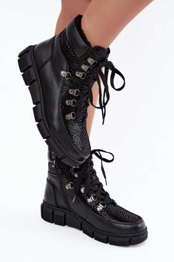 Wärmende Damenstiefeletten aus Kunstleder schwarz INanelia