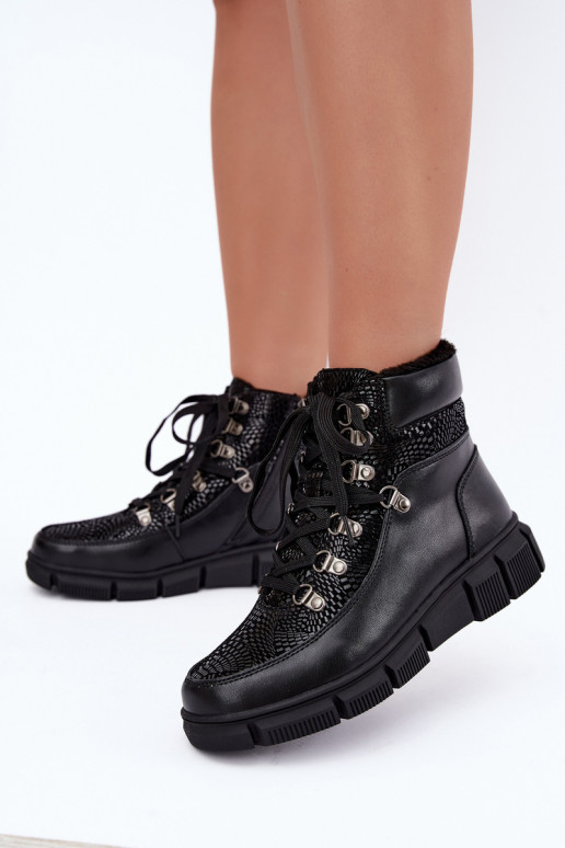 Wärmende Damenstiefeletten aus Kunstleder schwarz INanelia