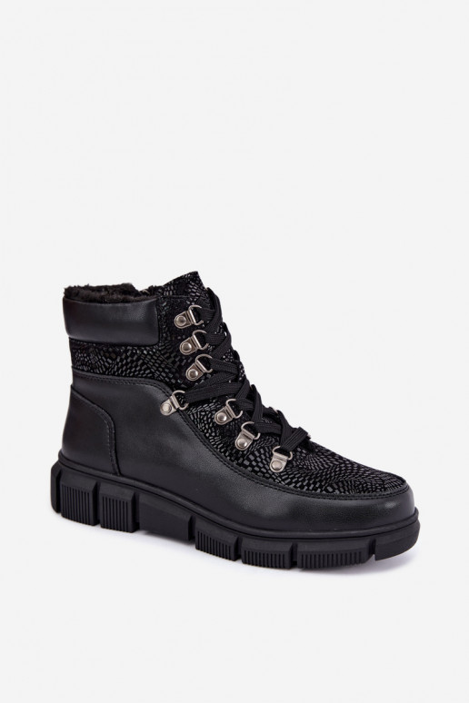 Wärmende Damenstiefeletten aus Kunstleder schwarz INanelia