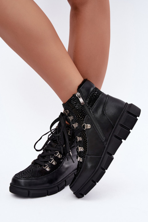 Wärmende Damenstiefeletten aus Kunstleder schwarz INanelia