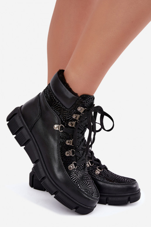 Wärmende Damenstiefeletten aus Kunstleder schwarz INanelia