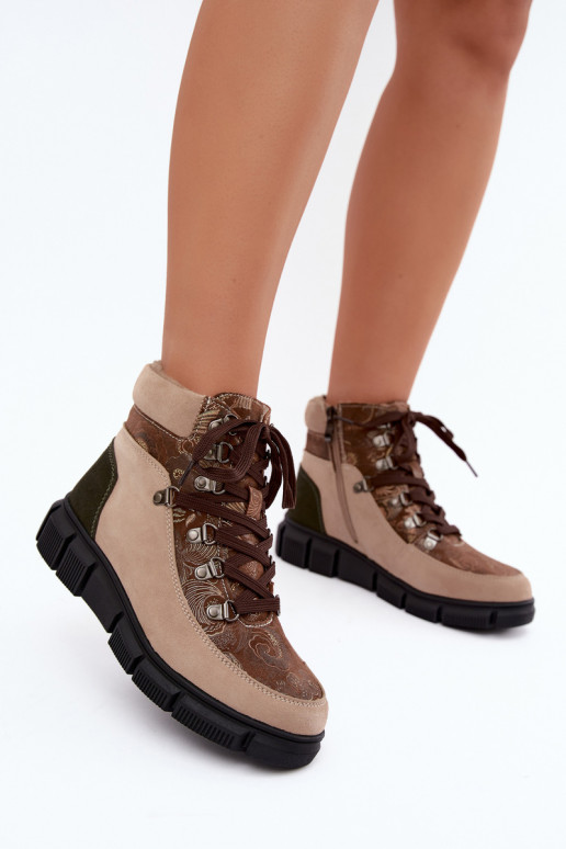 Isolierte Damenstiefeletten aus Kunstveloursleder sandfarben INanelia