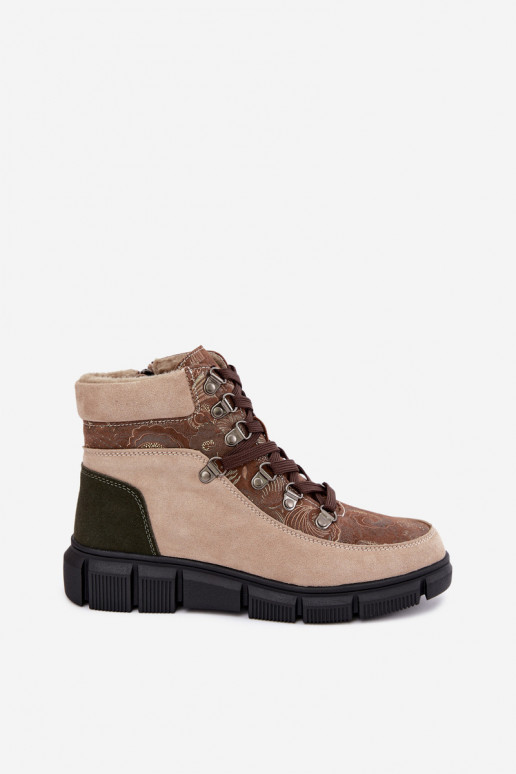 Isolierte Damenstiefeletten aus Kunstveloursleder sandfarben INanelia