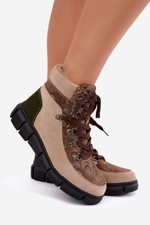 Isolierte Damenstiefeletten aus Kunstveloursleder sandfarben INanelia