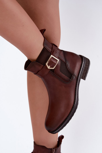 Isolierte Damenstiefeletten aus Kunstleder mit Schnallen Sergio Leone BT-43 braun