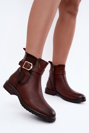 Isolierte Damenstiefeletten aus Kunstleder mit Schnallen Sergio Leone BT-43 braun 2