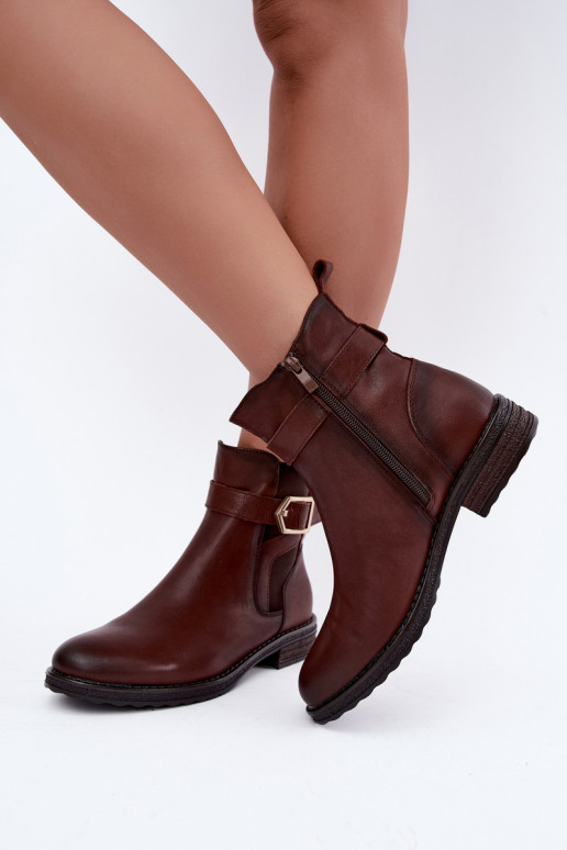 Isolierte Damenstiefeletten aus Kunstleder mit Schnallen Sergio Leone BT-43 braun