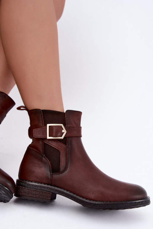 Isolierte Damenstiefeletten aus Kunstleder mit Schnallen Sergio Leone BT-43 braun