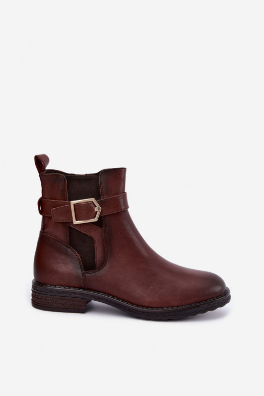 Isolierte Damenstiefeletten aus Kunstleder mit Schnallen Sergio Leone BT-43 braun