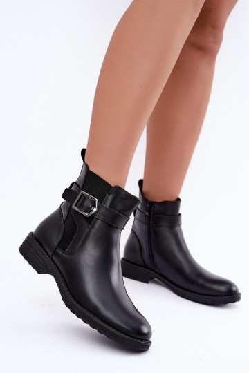Isolierte Damenstiefeletten aus Kunstleder mit Schnallen Sergio Leone BT-43 schwarz