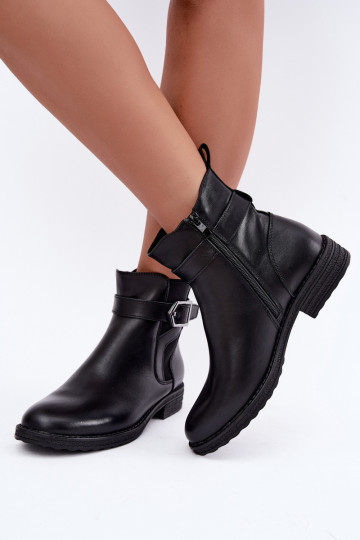 Isolierte Damenstiefeletten aus Kunstleder mit Schnallen Sergio Leone BT-43 schwarz 2