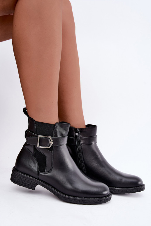 Isolierte Damenstiefeletten aus Kunstleder mit Schnallen Sergio Leone BT-43 schwarz