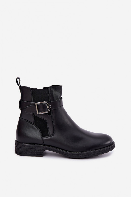 Isolierte Damenstiefeletten aus Kunstleder mit Schnallen Sergio Leone BT-43 schwarz