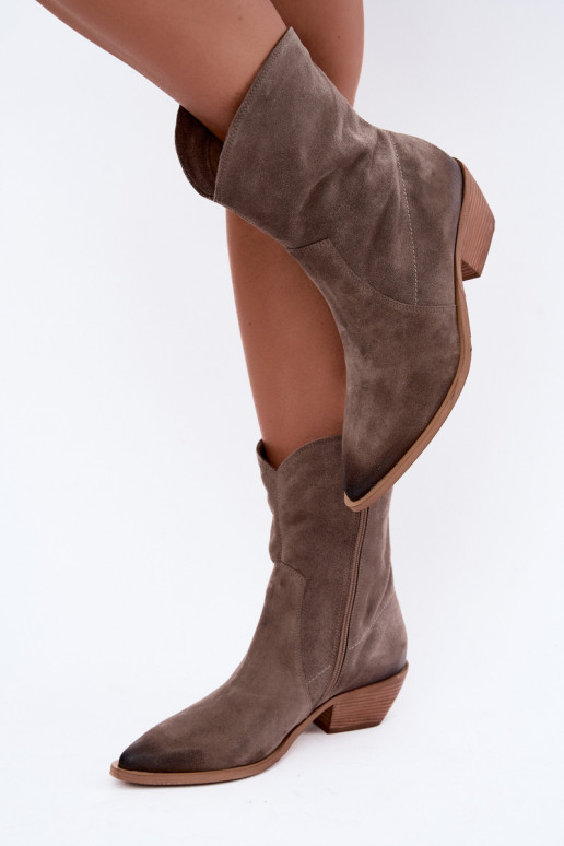 Faux-Suede Cowboy-Stil isolierte Stiefel Zazoo 4311 in Sandfarbe