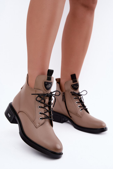 Leder Stiefeletten mit Ornamenten Vinceza 133145 in Sandfarbe