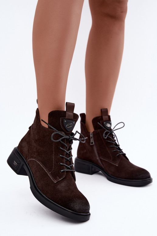 Wärmende Stiefel aus Kunstveloursleder mit Ornamenten Vinceza Czekolado