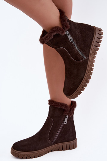 Stiefel aus Kunstveloursleder mit Fell Vinceza Czekolado