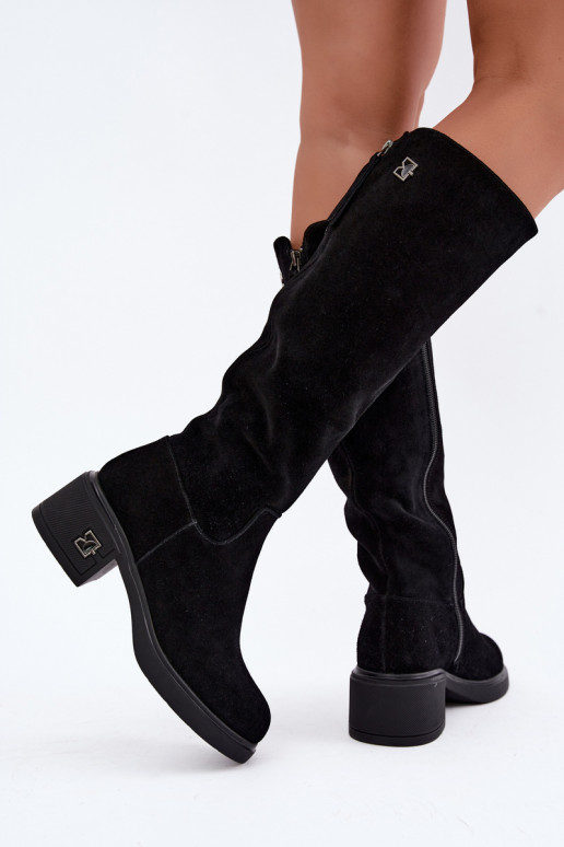 Wärmende kniehohe Stiefel aus Kunstveloursleder Vinceza schwarz