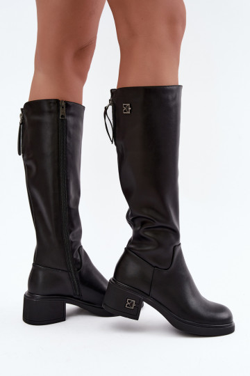 Wärmende kniehohe Stiefel aus Leder Vinceza schwarz 2