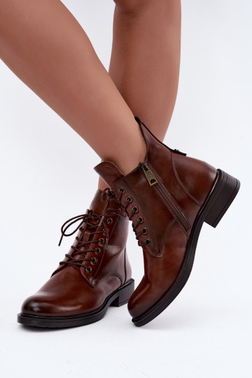 Gefütterte Stiefeletten mit breiten Absätzen 58677 in brauner Farbe 2