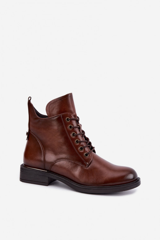 Gefütterte Stiefeletten mit breiten Absätzen 58677 in brauner Farbe