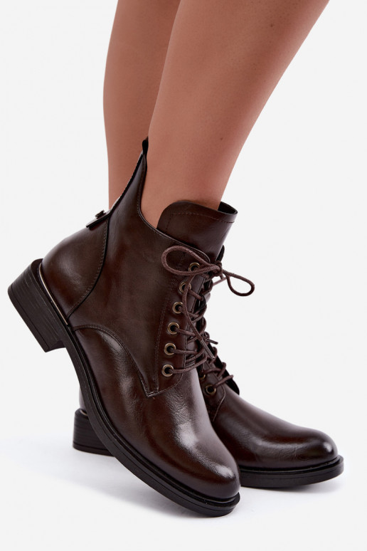 Gefütterte Stiefeletten mit breiten Absätzen 58677 in Schokoladenfarbe