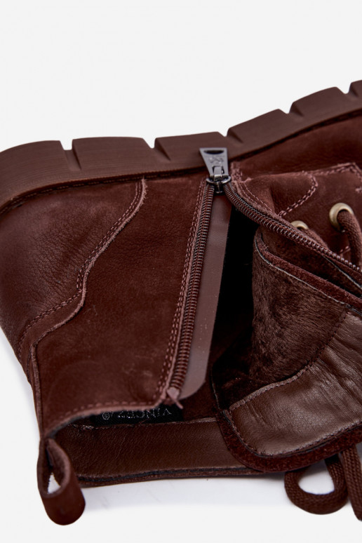 Gefütterte Stiefeletten aus Naturleder mit Schnürung Vinceza 67040 in Schokoladenfarbe