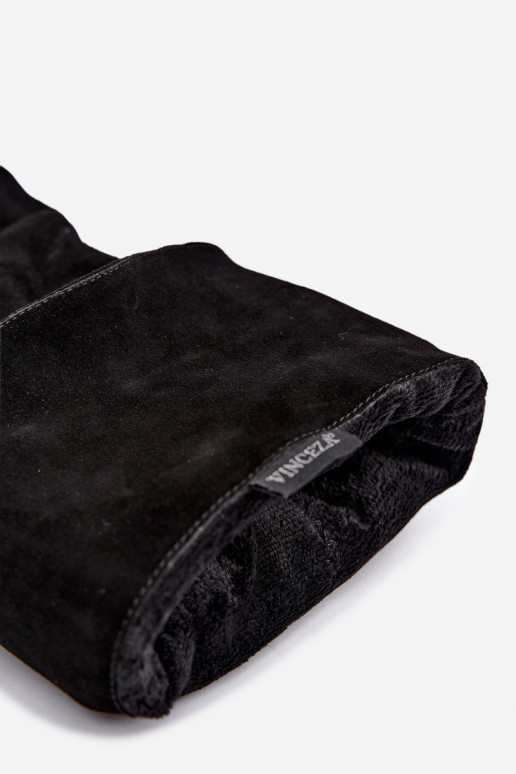 Faux-Suede kniehohe Stiefel Slouchy mit dünnen Absätzen Vinceza 89170 in schwarzer Farbe