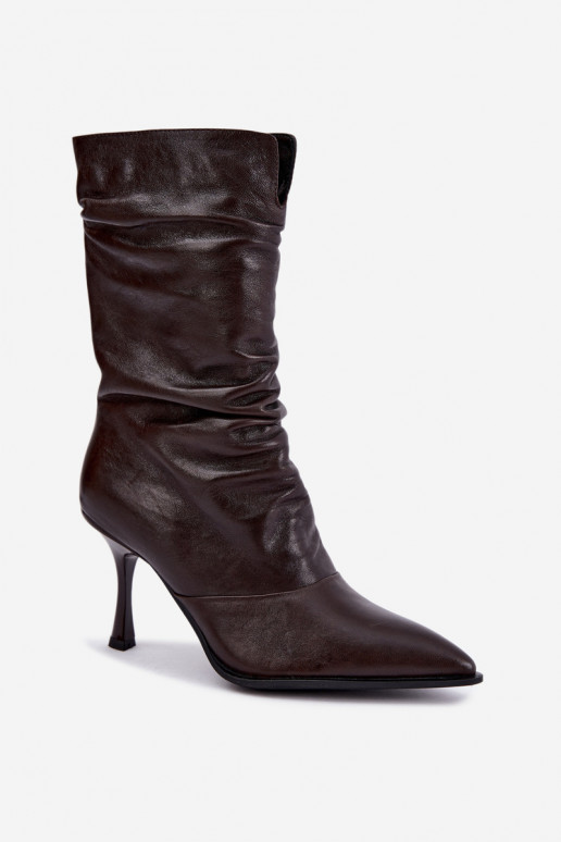 Gefütterte Stiefeletten aus Naturleder Slouchy mit dünnen Absätzen Vinceza 89166 in Schokoladenfarbe