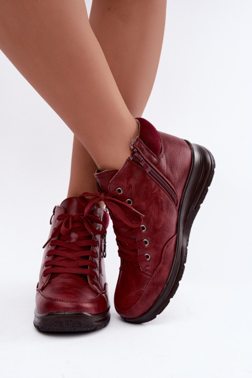 Damen gefütterte Stiefeletten mit Fell innen in Bordeauxfarbe Parvella