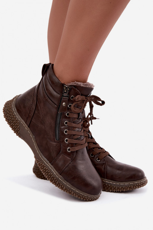 Damen gefütterte Stiefeletten mit Fell innen aus Kunstleder in brauner Farbe Ulverina