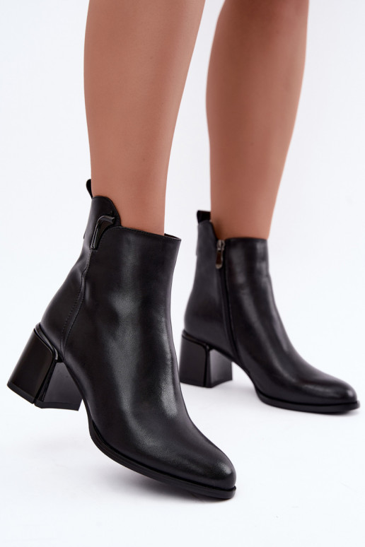 Stiefeletten aus Kunstleder für Damen mit Absatz, gefüttert, schwarz Kirella