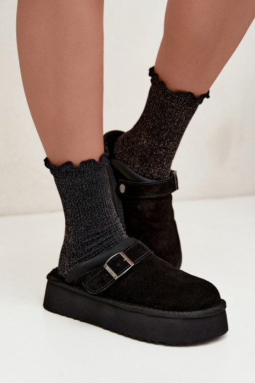 Schneestiefel aus Kunstveloursleder in Schwarz mit Plattform und Schnallen Big Star UU274698