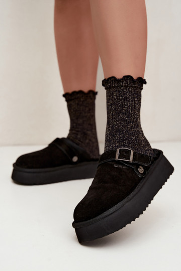Schneestiefel aus Kunstveloursleder in Schwarz mit Plattform und Schnallen Big Star UU274698 2