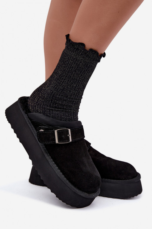 Schneestiefel aus Kunstveloursleder in Schwarz mit Plattform und Schnallen Big Star UU274698