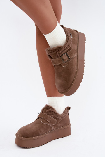 Schneestiefel aus Kunstveloursleder in Sandfarbe mit Plattform Big Star UU274318