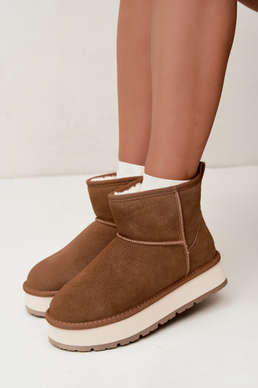 Schneestiefel aus Kunstveloursleder in Braun mit Fell innen Big Star UU274692