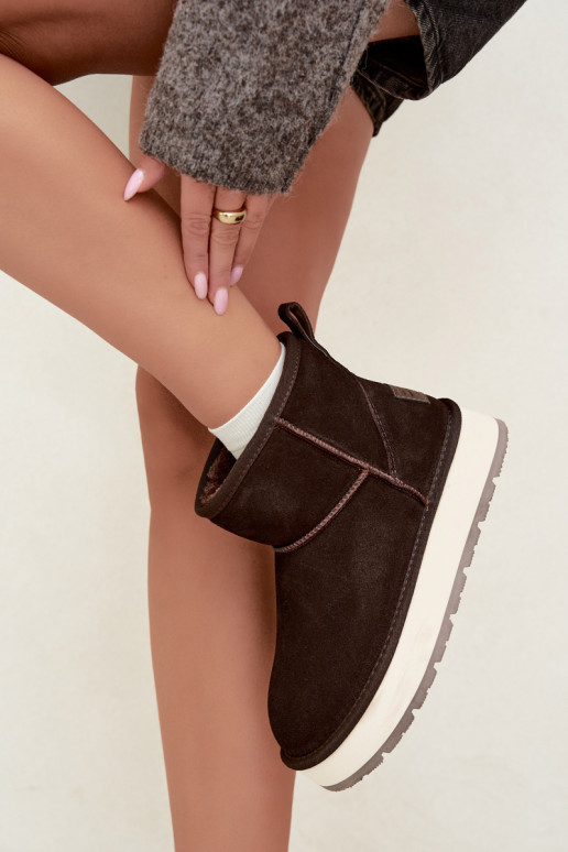 Schneestiefel aus Kunstveloursleder mit Fell innen Big Star UU274693 CzekoladoĮe