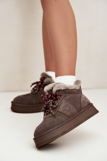 Damen Schneestiefel aus Kunstsuede mit Schnürsenkeln Big Star UU274313 in brauner Farbe 2